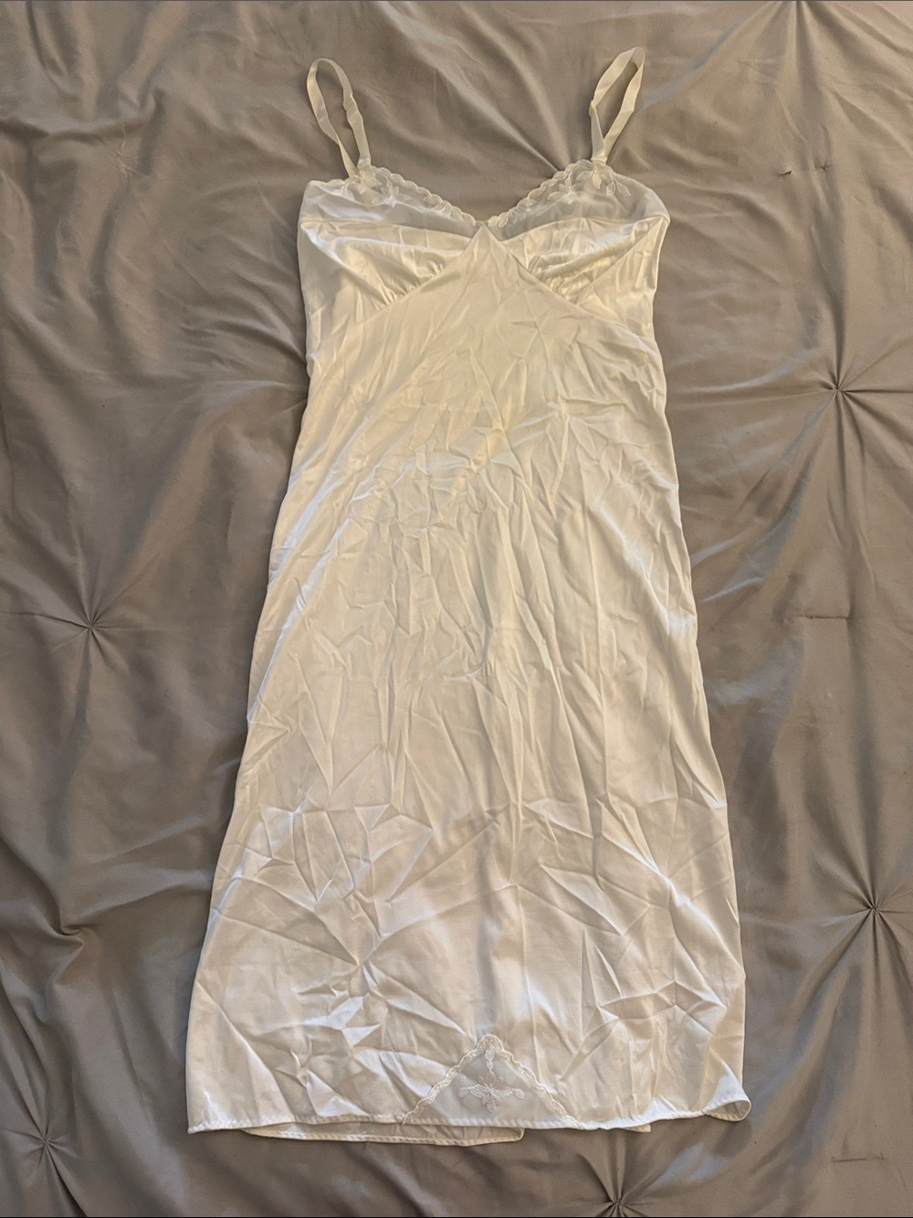Vintage White Satin Lace-Trim Slip - Women's Nightdress